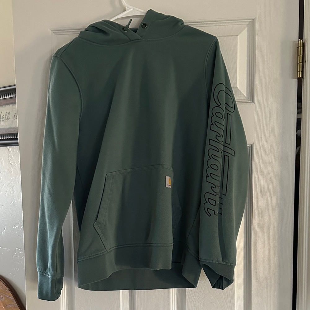 Carhartt Women's Green Hoodie with Logo Sleeve